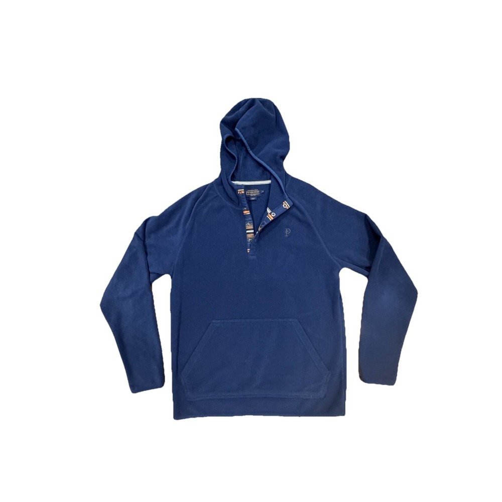Pendleton Men's Hooded Fleece Pullover Blue Snap Button Kangaroo Pocket - Size S